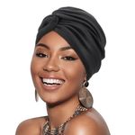 DRESHOW Chemo Sleep Turban Pre-Tied Cross Knot Headwear Scarf Hat African Hair Cover Wrap Beanie Headwraps for Black Women Chemo Cap for Cancer Patient Hair Loss