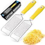 Zulay Kitchen Professional Cheese Grater Stainless Steel - Durable Rust-Proof Metal Lemon Zester Grater With Handle - Flat Handheld Grater For Cheese, Chocolate, Spices, And More - 2 Pack - Yellow