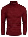 COOFANDY Men's Jumper Turtleneck Sweater Turtle Neck Tops Polo Neck Jumpers Roll Neck Jumpers Knit T-Shirt Casual Knitted Twisted Pullover Solid Sweaters Winter Sweater Wine Red M