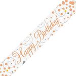 OakTree 9ft Banner Sparkling Fizz Birthday White & Rose Gold Holographic,2.7mx13centimeter