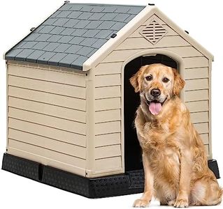 YITAHOME 41'' Large Plastic Dog House Outdoor Indoor Doghouse Puppy Shelter Water Resistant Easy Assembly Sturdy Dog Kennel with Air Vents and Elevated Floor (41''L*38''W*39''H, Gray+Brown)
