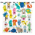 YUANZU ABC Curtains - Kids Boys Girls Zoo Alphabet with Cartoon Animals Print Pattern Eyelet Blackout Thermal Insulated Room Darkening Window Drapes for Nursery Baby Bedroom 2 Panels W168cm x D137cm