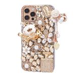 iFiLOVE for iPhone 15 Pro Max Bling Case, Girls Women 3D Luxury Sparkle Glitter Diamond Crystal Rhinestone Pumpkin Car Charm Pendant Protective Case Cover for iPhone 15 Pro Max (Champagne)