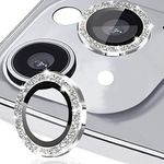 TIUYAO Glitter Camera Lens Protector for iPhone 14 6.1"& iPhone 14 Plus 6.7", Tempered Glass Camera Lens Protector Bling Ring Lens Cover for iPhone 14/iPhone 14 Plus(Glitter Silver)