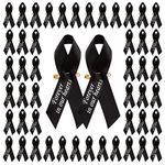 CRAFFANCY 100 Pcs Black Ribbon Pins, Memorial Ribbon in Forever in Our Hearts Ribbons for Funeral Event Bereavement Remembrance Service