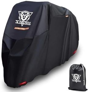 XYZCTEM Motorcycle Cover -Waterproof Outdoor Storage BagMade of Heavy Duty Oxford Material Fits up to 116 inch Harley Davison and All Motors(Black& Lockholes& Professional Windproof Strap)