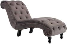 vidaXL Velvet Chaise Lounge in Grey - Elegant Tufted Lounge Chair with Thick Padding, Ergonomic Design and High Load Capacity