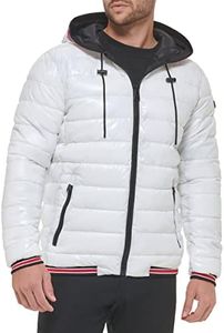 Calvin Klein Hooded Shiny Puffer Jackets, Winter Coats for Men, White, Large