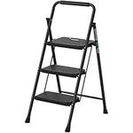 3 Step Ladder, RIKADE Folding Step Stool, Step Stool with Wide Anti-Slip Pedal, Lightweight, Portable Folding Step Ladder with Handgrip, Multi-use Steel Ladder for Household and Office