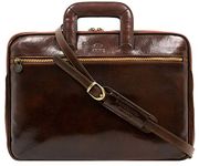 Time Resistance Leather Laptop Bag - Handmade in Italy Computer Briefcase - Men's Briefcase with Zipper - Elegant Leather Handbag or Shoulder Bag