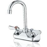 Bathfinesse Kitchen Sink Faucet Wall Mount 4" Center DuraSteel Commercial Kitchen Sink Faucet with 3-1/2" Gooseneck Spout Two Lever Handles Brass Constructed Mixer Tap Chrome Polished