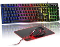 Vtemycc Gaming Keyboard and Mouse Set, UK Layout, LED Backlit Light Up Keyboard, 4 Colors Ergonomic Gaming Mouse, USB Wired Keyboard and Mouse With Mouse Pad for PC, Mac