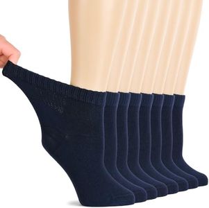 Hugh Ugoli Diabetic Socks for Women, Super Soft & Thin Ankle Socks, Wide & Loose, Non-Binding Top & Seamless Toe, 8 Pairs, Navy Blue, Shoe Size: 10-12