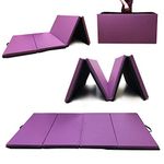 Angel Canada 4 Panel PU Leather Folding Gymnastics Gym Fitness Exercise Aerobics Mat with Handle, Tumbling Mats for Stretching Yoga Cheerleading Martial Arts (Purple)