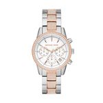 Michael Kors Women's Ritz Stainless Steel Watch with Crystal Topring, Two Tone- RG/SLV/37mm, Quartz Watch