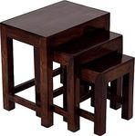 ANUBHAV HANDICRAFTS Solid Sheesham Wood Nesting Table Set of 3 Stools Bedside Table Nightstand Sofa Side Table End Table for Living Room Bedroom Home Office Wooden Furniture (Walnut - Finish)