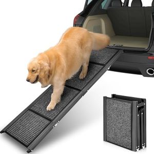 62" Dog Ramp for Car, Foldable Large Dog Car Ramp with Anti-Slip Rug Surface, 17" Wide Dog Ramp Steps for Large Medium Small Dogs, Up to 250LBS, Dog Ramp for Cars, SUVs & Trucks