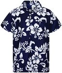 V.H.O. Funky Hawaiian Shirt, Shortsleeve, Hibiscus, Navy-Blue, L