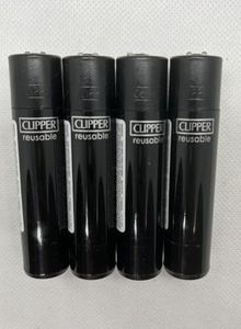 4 x Large Clipper lighters Gas refillable Normal Flame Black