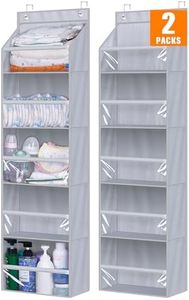 AOODA 2 Pack Over the Door Organizer, Large Capacity Closet Door Hanging Organizer, Clear Deep Pockets Baby Organizer Storage for Nursery, Bathroom, Bedroom, Pantry, Diapers (Grey)