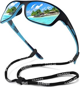 MEETSUN Gafas de Sol Deportivas Polarizadas para Hombres, Pesca, Ciclismo, Béisbol, Correr Y Conducir, Protección UV400, Marco Negro, Lente de Espejo Azul