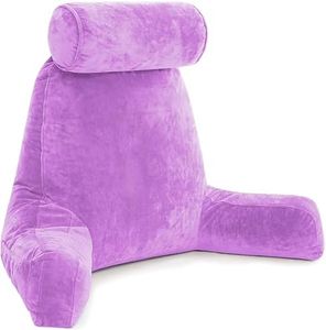Husband Pillow XXL Reading Pillow for Bed Backrest with Arms - Light Purple - Adult - Shredded Memory Foam, Ultra-Comfy Microplush Cover & Detachable Neck Roll-Unmatched Support Bed Rest Sit Up Pillow