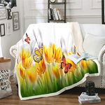 3D Butterfly Print Fleece Blankets Beautiful Flower Throw Blanket for Kids Boys Girls Teens Nature Theme Sherpa Blanket Floral Print Fuzzy Blanket for Chair Office Plush Blankets Single 50"x60"