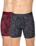 DAMENSCH Men’s Zero Ride up DEO-Soft Anti-Bacterial Printed Boxer Briefs- Hybrid Grey, Qube Maroon- Small