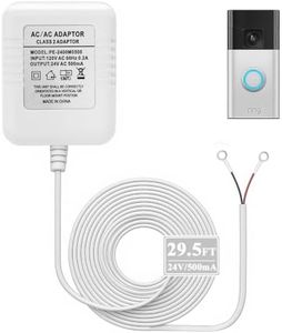 Ring Doorbell Charger, 24VAC Adapter Compatible with Ring, Nest Hello, Wyze, Eufy Video Doorbells and Ecobee, Sensi, Nest, Honeywell, 29.5ft Charging Cable, White