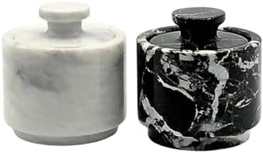 OceanicX Marble Salt Cellar with Lid, 3.5 oz Capacity, Kitchen Counter Storage Container