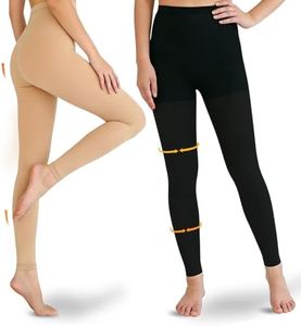 2 Pairs 15-20mmHg Compression Leggings for Women & Men, Medical Graduated Compression Tights Women, Footless Compression Stockings Support Compression Pantyhose for Varicose Veins, Edema, Dvt(Black+Beige, Large)