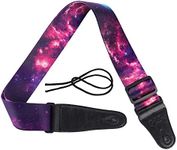 Bestgle Adjustable Guitar Strap, Starry Sky Pattern Shoulder Strap Soft Cotton and Leather Ends for Electric Acoustic Guitar Bass, Purple Color