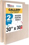 U.S. Art Supply 30" x 30" Birch Wood Paint Pouring Panel Boards, Gallery 1-1/2" Deep Cradle (Pack of 2) - Artist Depth Wooden Wall Canvases - Painting Mixed-Media Craft, Acrylic, Oil, Encaustic