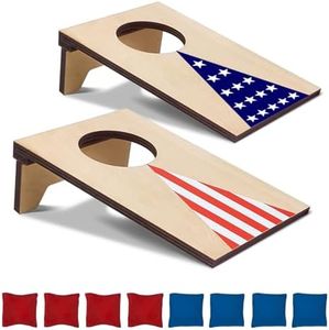 AIWEILUCK Mini Tabletop Cornhole Boards, 4.7" W x 7.7" L Wooden Flag Desktop Toss Game with 8 Bean Bags, Portable Game Set for Travel Home Office