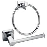 YUET Silver Chrome Square Bathroom Toilet Roll Paper Holders Tissue Holder & Towel Ring Bar Accessories 2 Pieces Stainless Steel Hardware Set (Silver)