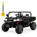 HONEY JOY 2 Seater Ride on Car, 12V Off-Road Electric Dump Truck w/Remote Control, Moving Dump Bed, Shovel, Music, Spring Suspension, Battery Powered Ride On UTV for Kids, Gift for Girls Boys (Black)