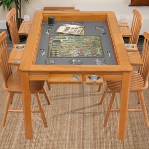 Agreatby Solid Wood Board Game Table for 4–6 Players, Dining & Gaming Table with 54" x 30.7" Big Play Area, Removable Top, Neoprene Play Mat, Leaf Storage Rack, 6 Cup Holders & Trays, Nature