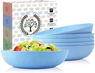 Homienly Wheat Straw Big Bowls Salad Bowls Set of 6 10 inch Serving Bowls 65 oz Large Bowls Plastic Plates Bowls Wide and Shallow Bowls for Kitchen Microwave & Dishwasher Safe-Sky Blue