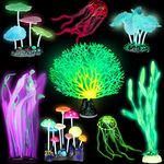 8 Pieces Glowing Fish Tank Decorations Plants with 2 Style Glowing Kelp, Sea Anemone, Simulation Coral, Jellyfish, Lotus Leaf, Mushroom for Aquarium Fish Tank Glow Ornament