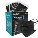 SURESAFE Premium Black Mask - Disposable Face Mask Pack of 100, 3 Ply face mask with ear loop, High Filtration, Individually Wrapped