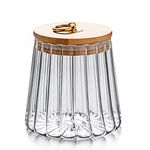 Glass Coffee Tea Canister Airtight Sotrage Jar Petal Decorative Container with Bamboo Lid Metal Handle Easy to Grasp 700ml (23oz)