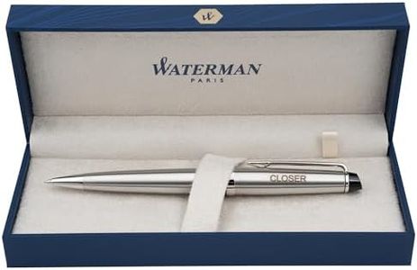 Personalized Waterman Pen | Engraved Waterman Expert Twist Action Ballpoint Pen in Brushed Stainless with Chrome Trim. Executive Luxury Gift Pen.