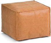 SIMPLIHOME Brody Square Pouf, Footstool, Upholstered in Distressed Brown Faux Leather, for the Living Room, Bedroom and Kids Room, Transitional, Modern