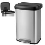 COSTWAY 50L/68L Kitchen Bin, Soft Closure Stainless Steel Recycling Pedal Bin with Deodorizer Box, Handle and Non-slip Base, Fingerprint-Proof Rubbish Trash Can Dustbin (50L,Silver)