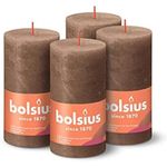 BOLSIUS - Rustic Pillar Candle - Dark Brown - 13 cm - Pack 4 - Non Drip - Non Scented Candles