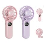 Mini Portable Fan 2 Pack,Handheld Fan Battery Operated Lightweight Small Personal Fan with 3 Speeds and USB Rechargeable Fan for Stylish Girl Kids Women Men Office Outdoor Travel Camping（Pink +Purple)