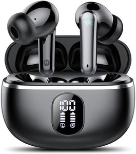 Wireless Earbuds, Bluetooth 5.3 Headphones with Noise Cancelling Mic, Deep Bass Stereo, IP7 Waterproof, 50H Playtime, LED Display, in Ear Earphones for Sports, Work, Travel, Black