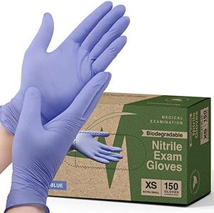 Biodegradable Disposable Medical Gloves X Small - 150 Count - Violet Blue Nitrile Gloves - Medical Exam Powder and Latex Free Gloves - Surgical and Dental Grade with Textured Fingertips