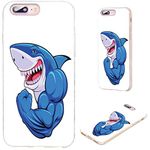 for iPhone 8 Plus Case,for iPhone 7 Plus Case for Women Men Girl,AKORAVO Shockproof Anti-Scratch Slim Soft TPU Clear Phone Protective Case for iPhone 8 7 Plus,Funny Cartoon Blue Shark Show Muscle