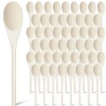 Suzile 50 Pcs Wooden Spoons 8 x 1.57 Inch Oval Wooden Cooking Spoons Wooden Serving Spoon Sauce Soup Stirring Ladle for Kitchen Cooking Baking Stirring Eating Tasting Dessert Salad Cookware